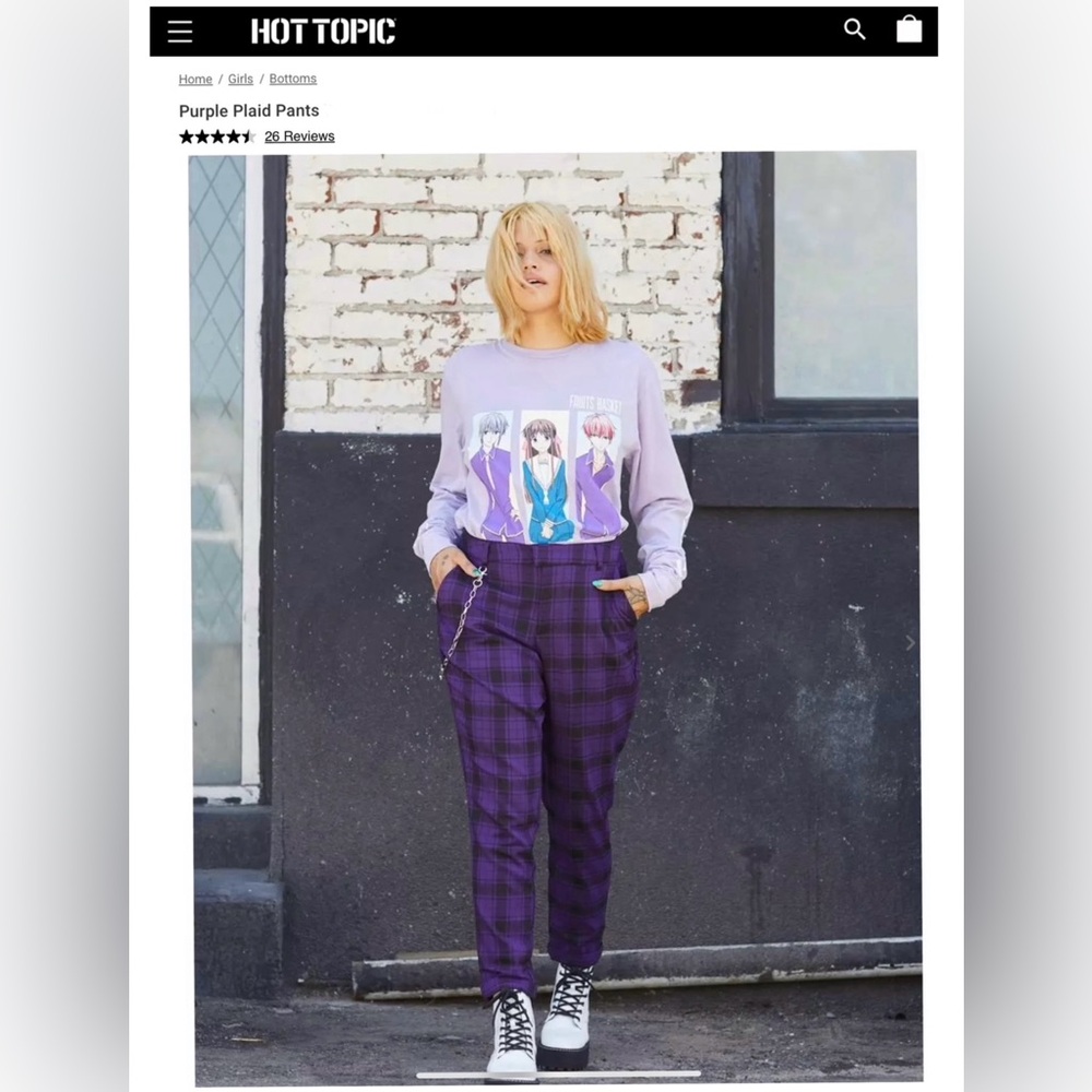 womens / juniors Hot Topic Purple & Black Plaid Pants - size Small
